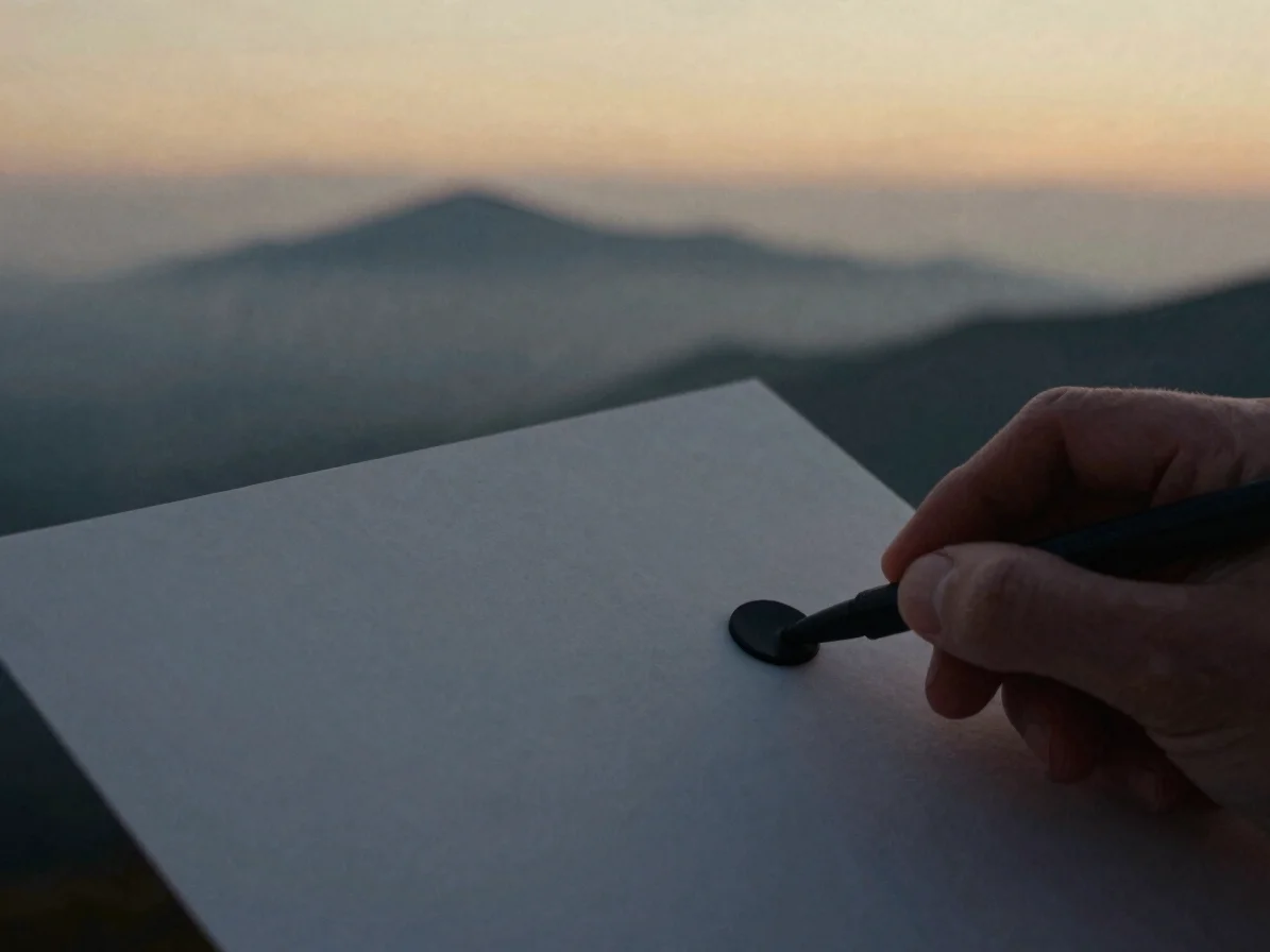 Close-up of a hand using a minimalist physical tracker or templat